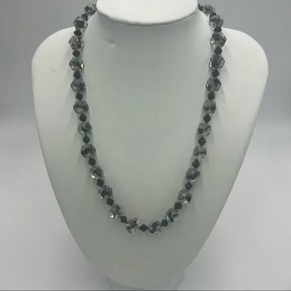 Vintage Black and Clear Glass/Stone Beaded Necklace with Magnetic Clasp - Picture 2 of 6